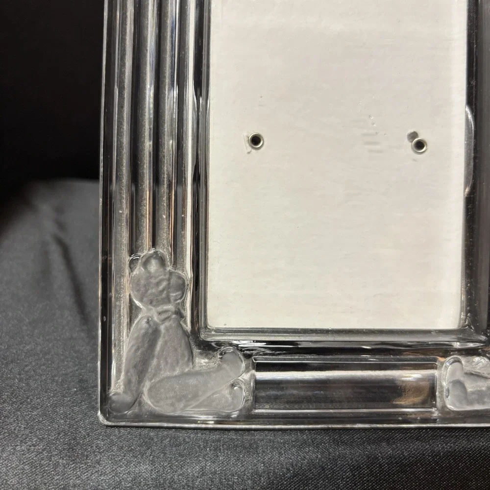 Lead Crystal Photo‎ Frame Frosted Bears Baby Heavy 3x4 Picture Opening No Flaws